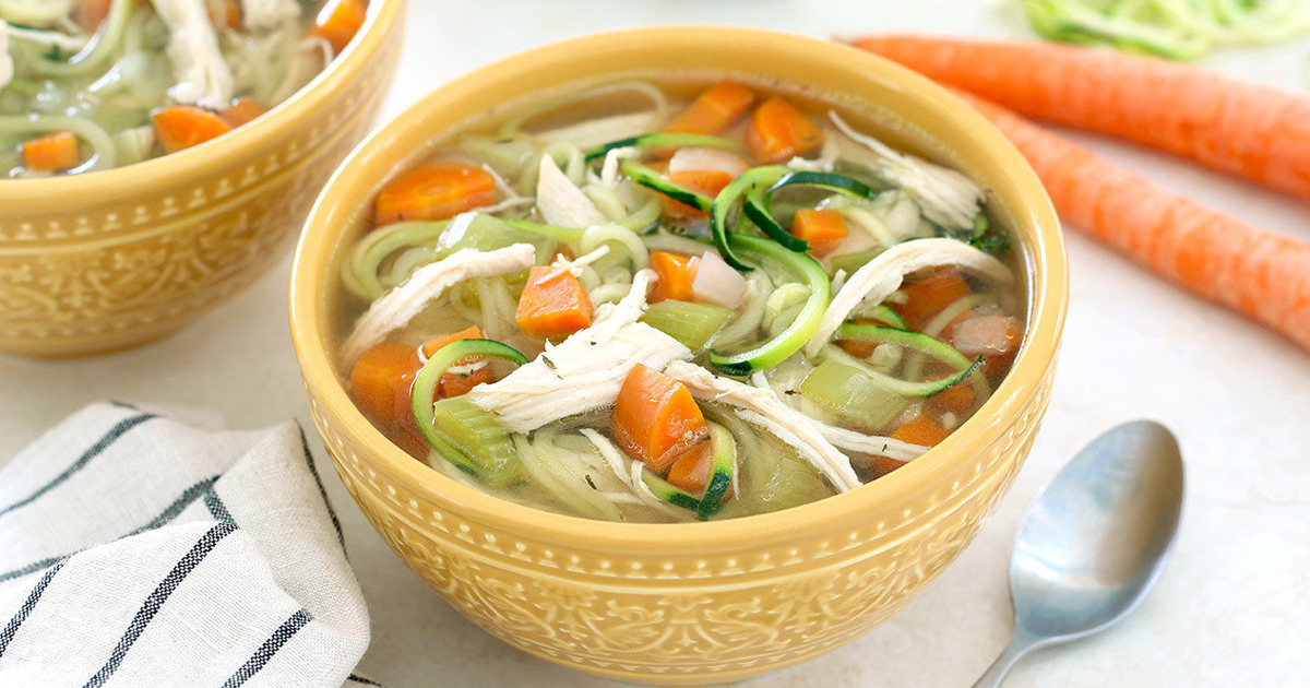 Instant Pot Chicken Zoodle Soup Recipe, 103 calories & 14g protein